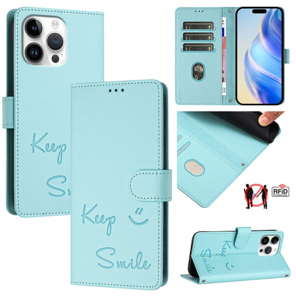 Smile Embossing RFID Leather Phone Case, For iPhone SE 2024, For iPhone 16 Pro Max, For iPhone 16 Pro, For iPhone 16 Plus
