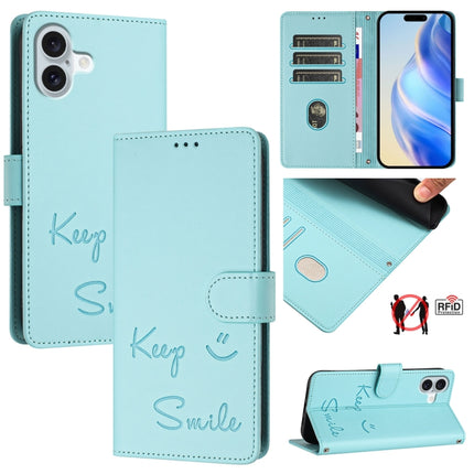 Smile Embossing RFID Leather Phone Case, For iPhone SE 2024, For iPhone 16 Pro Max, For iPhone 16 Pro, For iPhone 16 Plus