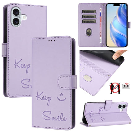 Smile Embossing RFID Leather Phone Case, For iPhone SE 2024, For iPhone 16 Pro Max, For iPhone 16 Pro, For iPhone 16 Plus