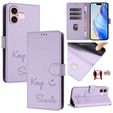 Smile Embossing RFID Leather Phone Case, For iPhone 16, For iPhone 15 Pro Max, For iPhone 15 Pro, For iPhone 15 Plus