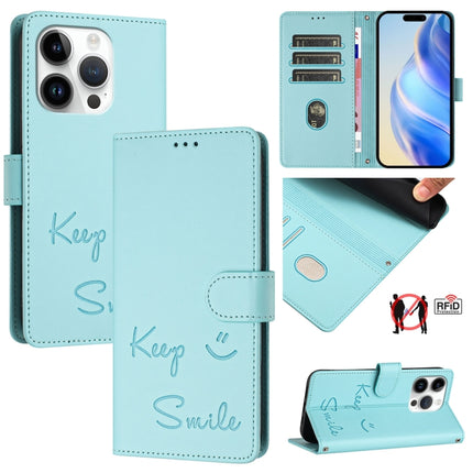 Smile Embossing RFID Leather Phone Case, For iPhone 16, For iPhone 15 Pro Max, For iPhone 15 Pro, For iPhone 15 Plus