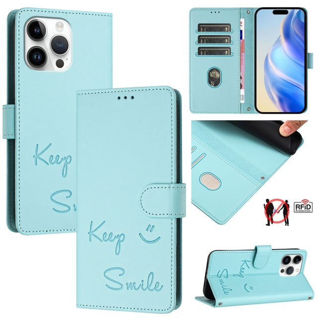 Smile Embossing RFID Leather Phone Case, For iPhone 14 Pro Max, For iPhone SE 2022 / 2020 / 8 / 7, For iPhone 13 Pro Max, For iPhone 13 Pro