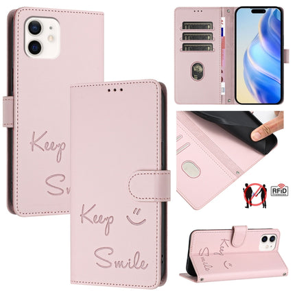 Smile Embossing RFID Leather Phone Case, For iPhone 13 mini, For iPhone 12 / 12 Pro, For iPhone 12 Pro Max, For iPhone 12 mini