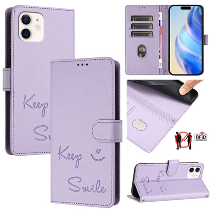 Smile Embossing RFID Leather Phone Case, For iPhone 13 mini, For iPhone 12 / 12 Pro, For iPhone 12 Pro Max, For iPhone 12 mini