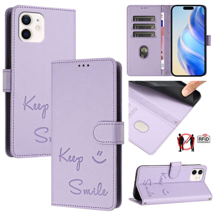 Smile Embossing RFID Leather Phone Case, For iPhone 13 mini, For iPhone 12 / 12 Pro, For iPhone 12 Pro Max, For iPhone 12 mini