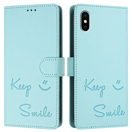 Smile Embossing RFID Leather Phone Case, For iPhone X / XS, For iPhone XR, For iPhone XS Max, For iPhone 8 Plus / 7 Plus