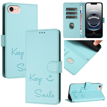 Smile Embossing RFID Leather Phone Case, For iPhone SE 2024, For iPhone 16 Pro Max, For iPhone 16 Pro, For iPhone 16 Plus