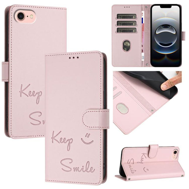 Smile Embossing RFID Leather Phone Case, For iPhone SE 2024, For iPhone 16 Pro Max, For iPhone 16 Pro, For iPhone 16 Plus