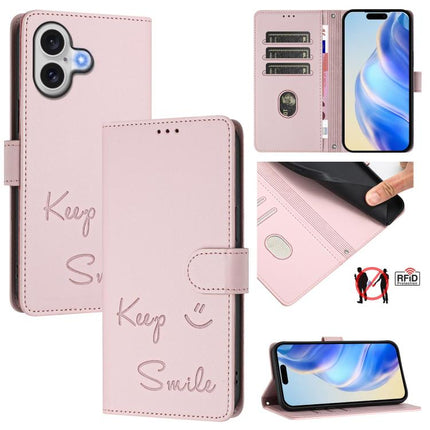 Smile Embossing RFID Leather Phone Case, For iPhone 17 Pro Max, For iPhone 17 Pro, For iPhone 17, For iPhone Air
