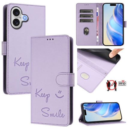 Smile Embossing RFID Leather Phone Case, For iPhone 17 Pro Max, For iPhone 17 Pro, For iPhone 17, For iPhone Air