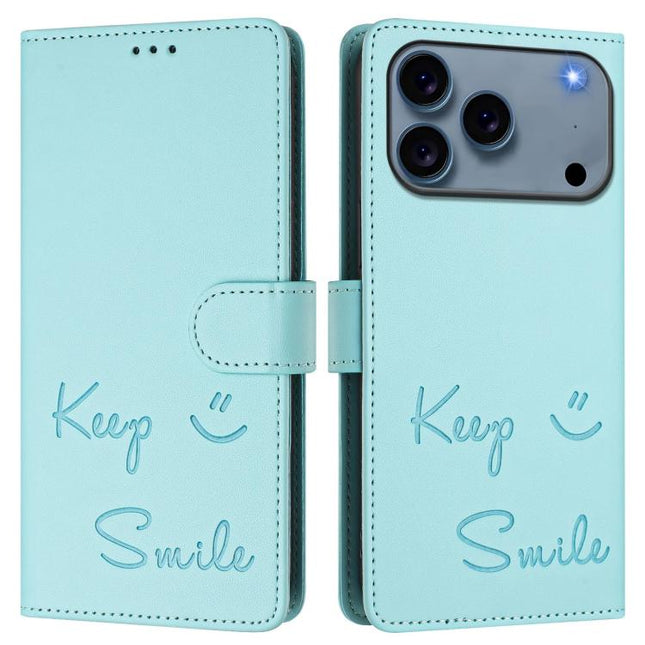 Smile Embossing RFID Leather Phone Case, For iPhone 17 Pro Max, For iPhone 17 Pro, For iPhone 17, For iPhone Air