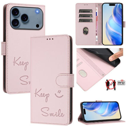 Smile Embossing RFID Leather Phone Case, For iPhone 17 Pro Max, For iPhone 17 Pro, For iPhone 17, For iPhone Air