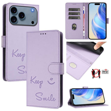 Smile Embossing RFID Leather Phone Case, For iPhone 17 Pro Max, For iPhone 17 Pro, For iPhone 17, For iPhone Air