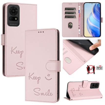 Smile Embossing RFID Leather Phone Case, For TCL 605 / 60 SE, For TCL 50 Pro NxtPaper, For TCL 50 LE 5G, For TCL 201