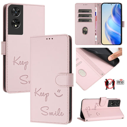 Smile Embossing RFID Leather Phone Case, For TCL 501, For TCL 505, For TCL 502, For TCL 405 / 406 / 408