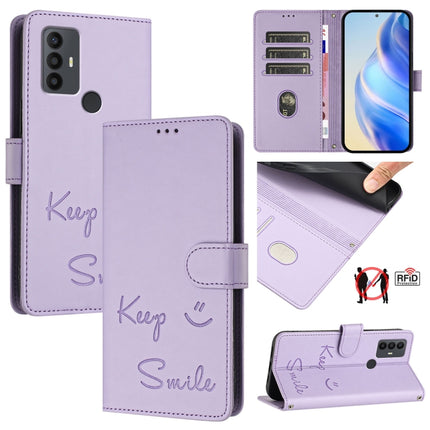 Smile Embossing RFID Leather Phone Case, For TCL 30T T603DL, For TCL 30Z T602DL, For TCL 30 4G / 30 5G / 30 Plus, For TCL 30 SE