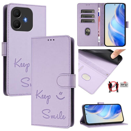 Smile Embossing RFID Leather Phone Case, For TCL K70 Power 4G / K70 4G, For TCL Nxtpaper 70 Pro 5G, For TCL K32 5G / K33 5G, For TCL 60 NxtPaper
