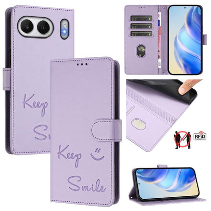 Smile Embossing RFID Leather Phone Case, For OnePlus 13R / Ace 5 Pro 5G, For OnePlus Nord 4 5G, For OnePlus Nord CE4 Lite, For OnePlus Nord 2 Lite