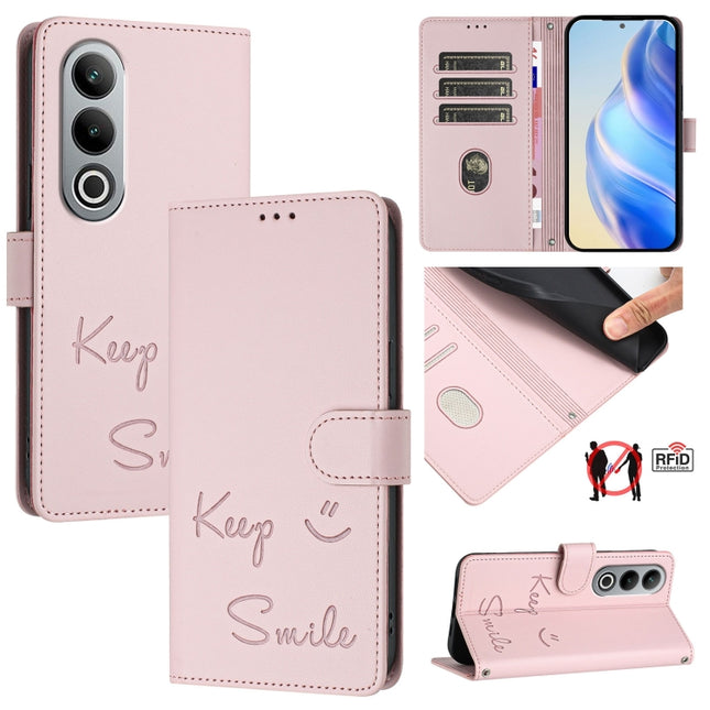 Smile Embossing RFID Leather Phone Case, For OnePlus Nord CE 2 Lite 5G, For OnePlus Nord CE4, For OnePlus Nord N30 SE, For OnePlus 12R 5G Global