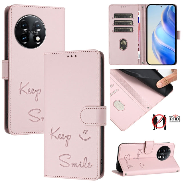 Smile Embossing RFID Leather Phone Case, For OnePlus 11R 5G Global, For OnePlus 11, For OnePlus Nord N300, For OnePlus Ace Pro / 10T