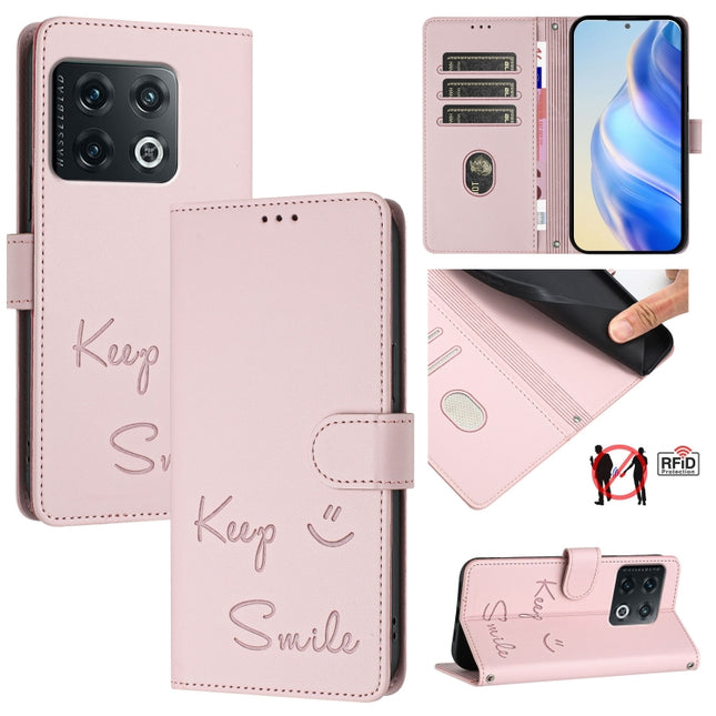 Smile Embossing RFID Leather Phone Case, For OnePlus 10 Pro, For OnePlus Nord N20 5G, For OnePlus 9R / 8T, For OnePlus Nord CE 5G