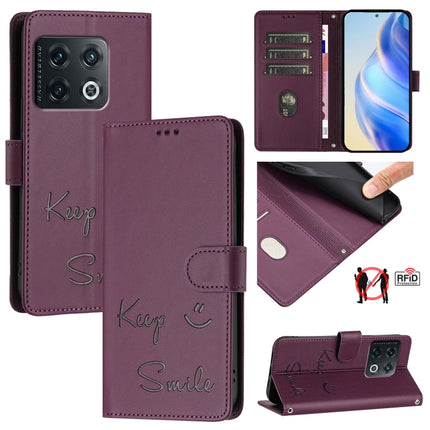 Smile Embossing RFID Leather Phone Case, For OnePlus 10 Pro, For OnePlus Nord N20 5G, For OnePlus 9R / 8T, For OnePlus Nord CE 5G