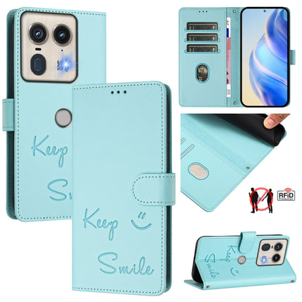 Smile Embossing RFID Leather Phone Case, For Motorola Moto G55, For Motorola Edge 50 5G Global, For Motorola Edge 50 Neo, For Motorola Moto E14