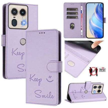 Smile Embossing RFID Leather Phone Case, For Motorola Moto G55, For Motorola Edge 50 5G Global, For Motorola Edge 50 Neo, For Motorola Moto E14
