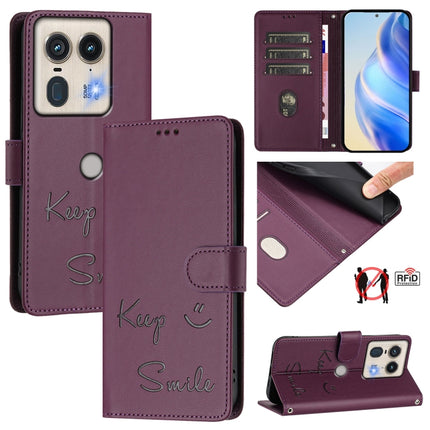 Smile Embossing RFID Leather Phone Case, For Motorola Moto G55, For Motorola Edge 50 5G Global, For Motorola Edge 50 Neo, For Motorola Moto E14