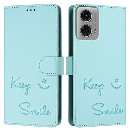 Smile Embossing RFID Leather Phone Case, For Motorola Moto G04 4G Global, For Motorola Moto G34 Global, For Motorola Moto G Play 4G 2024 Global, For Motorola Moto G Play 5G 2024 Global