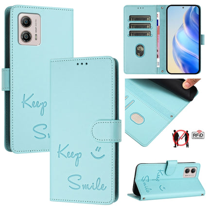 Smile Embossing RFID Leather Phone Case, For Motorola Moto G53 5G/G13 4G/G23 4G, For Motorola Moto E13 4G, For Motorola Moto G73 5G, For Motorola Edge+ 2023/Moto X40