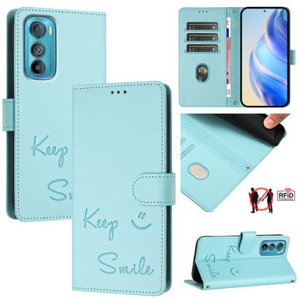Smile Embossing RFID Leather Phone Case, For Motorola Moto G52 4G/G82 5G/G71s 5G, For Motorola Moto E32 4G Global, For Motorola Moto E32 4G India, For Motorola Edge 30