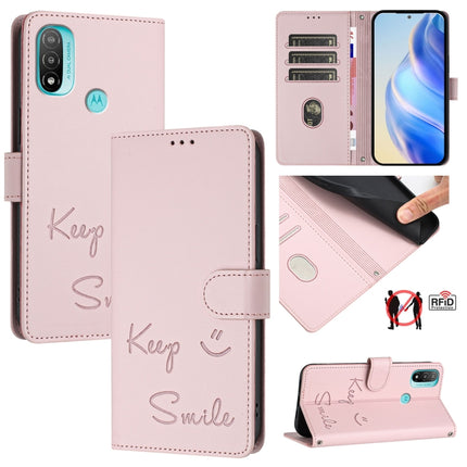 Smile Embossing RFID Leather Phone Case, For Motorola Moto G Stylus 2022 4G, For Motorola Moto E20/E30/E40, For Motorola Moto G51 5G, For Motorola Moto G31 4G Global/G41 4G