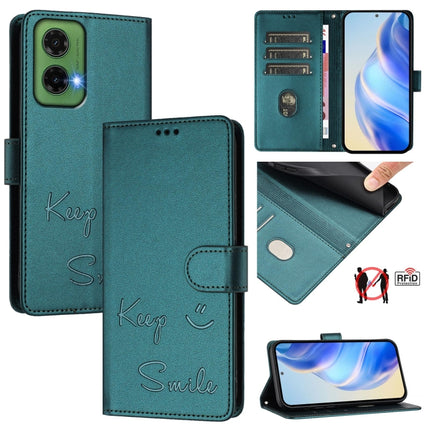 Smile Embossing RFID Leather Phone Case, For Motorola Moto G05, For Motorola Moto G15, For Motorola Moto G75 5G, For Motorola Moto G35