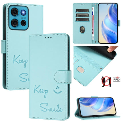 Smile Embossing RFID Leather Phone Case, For Motorola Moto G05, For Motorola Moto G15, For Motorola Moto G75 5G, For Motorola Moto G35