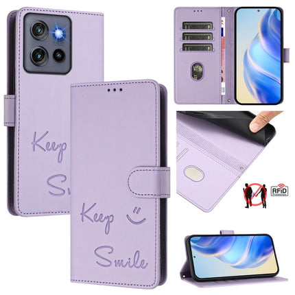 Smile Embossing RFID Leather Phone Case, For Motorola Moto G55, For Motorola Edge 50 5G Global, For Motorola Edge 50 Neo, For Motorola Moto E14