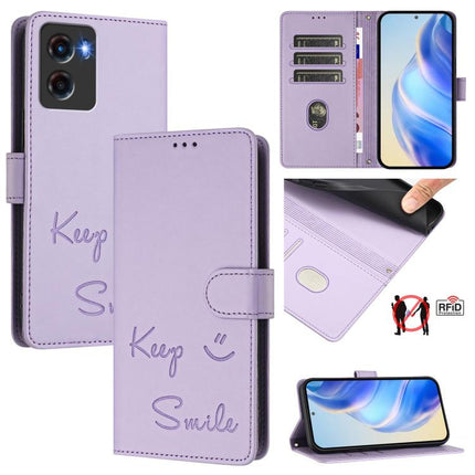 Smile Embossing RFID Leather Phone Case, For Motorola Moto G05, For Motorola Moto G15, For Motorola Moto G75 5G, For Motorola Moto G35