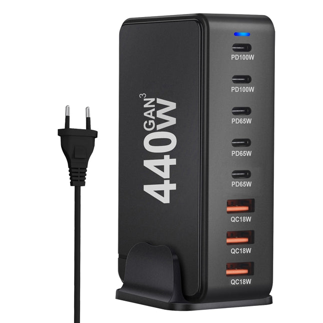 440W GaN USB Power Adapter Travel Charger with 3 x USB, 5 x PD Port, EU Plug, US Plug, UK Plug, AU Plug