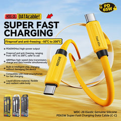 WK WDC-28 Elastic Genuine Silicone 1m PD65W Type-C to Type-C Fast Charging Data Cable