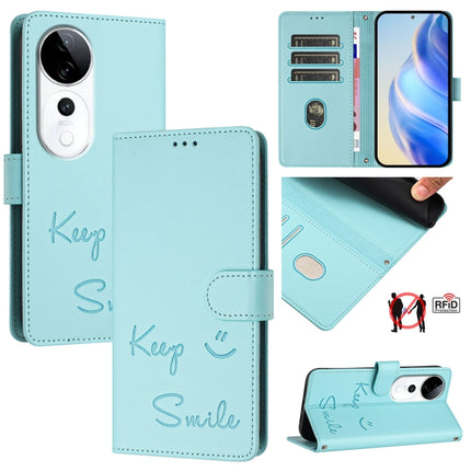 Smile Embossing RFID Leather Phone Case, For vivo Y300 Pro, For vivo iQOO Z9s Pro 5G India, For vivo S19 Pro, For vivo S19