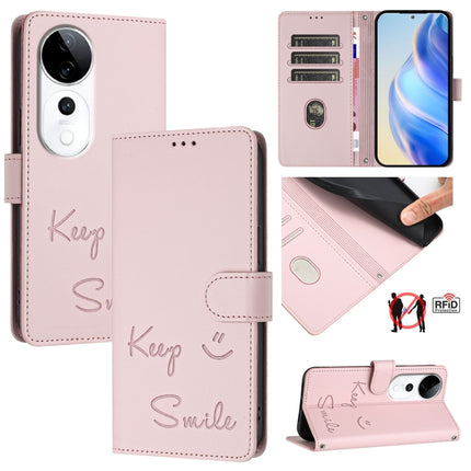 Smile Embossing RFID Leather Phone Case, For vivo Y300 Pro, For vivo iQOO Z9s Pro 5G India, For vivo S19 Pro, For vivo S19