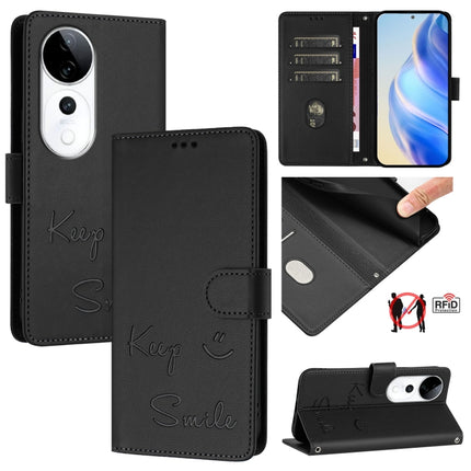Smile Embossing RFID Leather Phone Case, For vivo Y300 Pro, For vivo iQOO Z9s Pro 5G India, For vivo S19 Pro, For vivo S19
