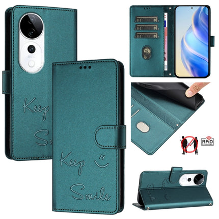 Smile Embossing RFID Leather Phone Case, For vivo Y300 Pro, For vivo iQOO Z9s Pro 5G India, For vivo S19 Pro, For vivo S19