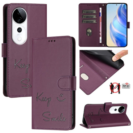 Smile Embossing RFID Leather Phone Case, For vivo Y300 Pro, For vivo iQOO Z9s Pro 5G India, For vivo S19 Pro, For vivo S19