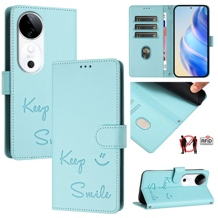 Smile Embossing RFID Leather Phone Case, For vivo Y300 Pro, For vivo iQOO Z9s Pro 5G India, For vivo S19 Pro, For vivo S19