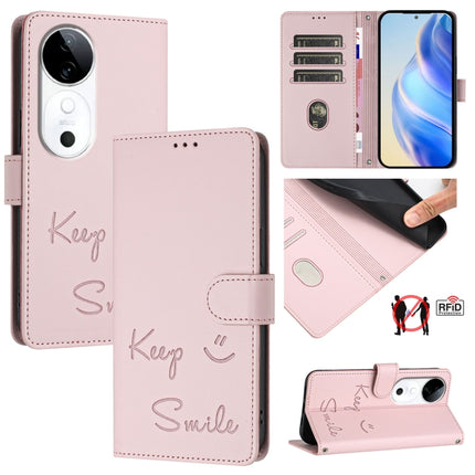 Smile Embossing RFID Leather Phone Case, For vivo Y300 Pro, For vivo iQOO Z9s Pro 5G India, For vivo S19 Pro, For vivo S19