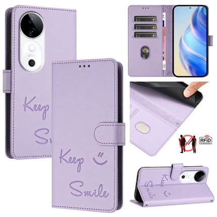 Smile Embossing RFID Leather Phone Case, For vivo Y300 Pro, For vivo iQOO Z9s Pro 5G India, For vivo S19 Pro, For vivo S19