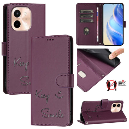 Smile Embossing RFID Leather Phone Case, For vivo Y28 4G, For vivo Y38 5G, For vivo Y20 / Y20i / Y20S / Y11S, For vivo Y12S / iQOO U1x