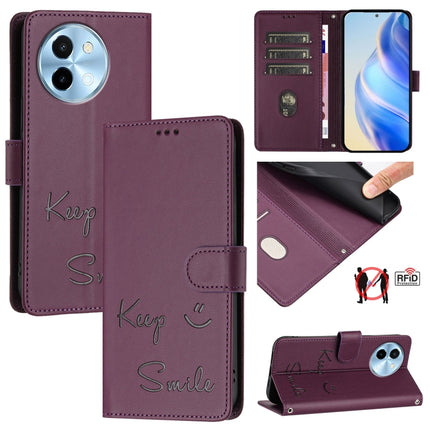 Smile Embossing RFID Leather Phone Case, For vivo Y28 4G, For vivo Y38 5G, For vivo Y20 / Y20i / Y20S / Y11S, For vivo Y12S / iQOO U1x