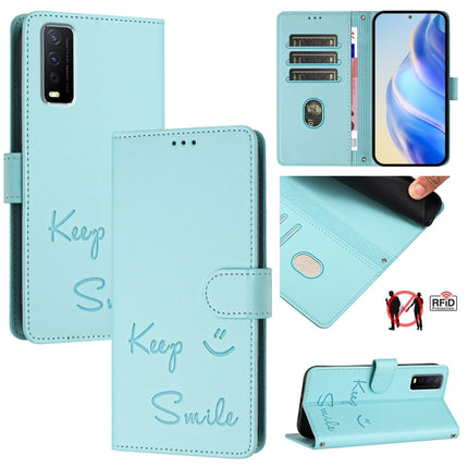 Smile Embossing RFID Leather Phone Case, For vivo Y28 4G, For vivo Y38 5G, For vivo Y20 / Y20i / Y20S / Y11S, For vivo Y12S / iQOO U1x